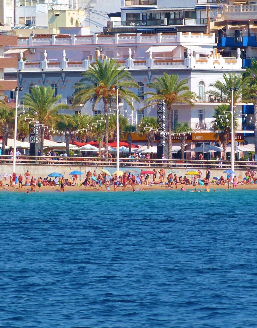 Benidorm Gay Beach - Levante Playa in front of the Don Cesar apartments and the tourist information office