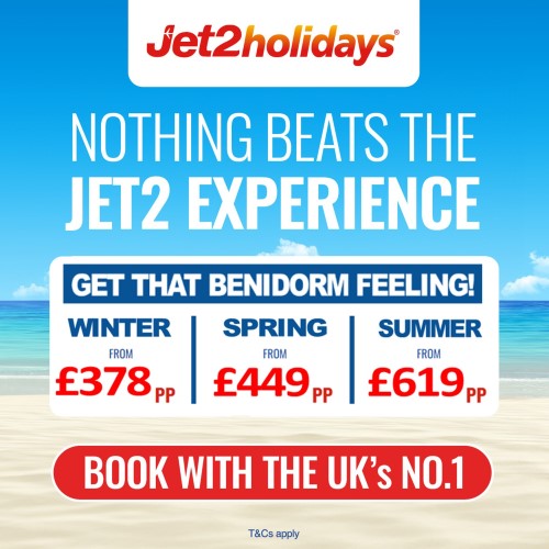 Jet2holidays £60pp deposit on all 2025 and 2026 Holidays in Benidorm