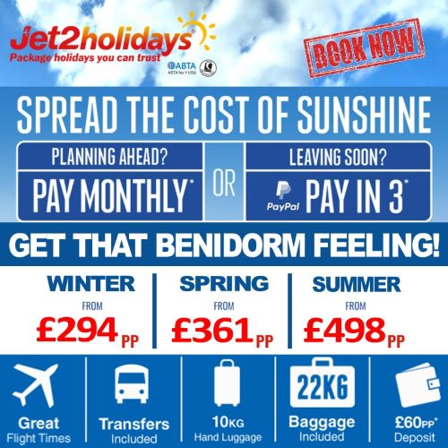 Benidorm Costa Blanca Spain Package Holidays from Jet2holidays 100% ATOL protected.